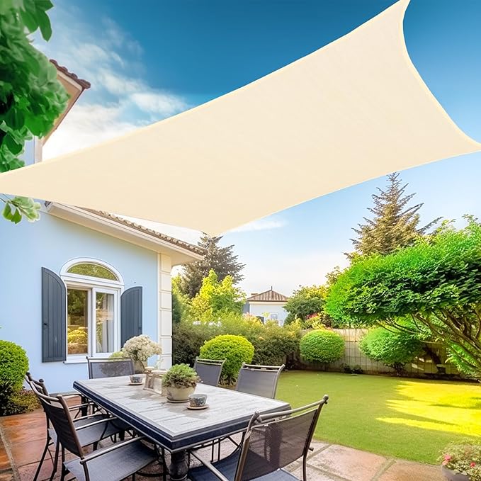KANAGAWA Sun Shade Sail Curved 16'X20' Cream Rectangle Outdoor Shade Cover UV Blovk Canopy for Patio Garden Backyard Heavy Duty Permeable 185GSM (We Make Custom Size)