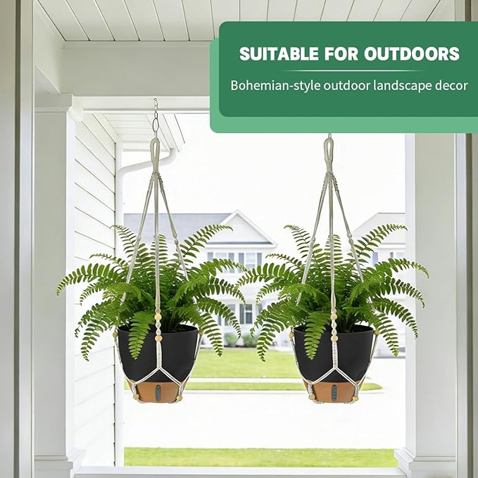 Self-Watering Hanging Planters for Indoor Plants Set 2-Piece Includes Plant Hanging Pot, Drainage-Hole Hanging Pot, and Hanging Basket Rack (10 Inches, Black)