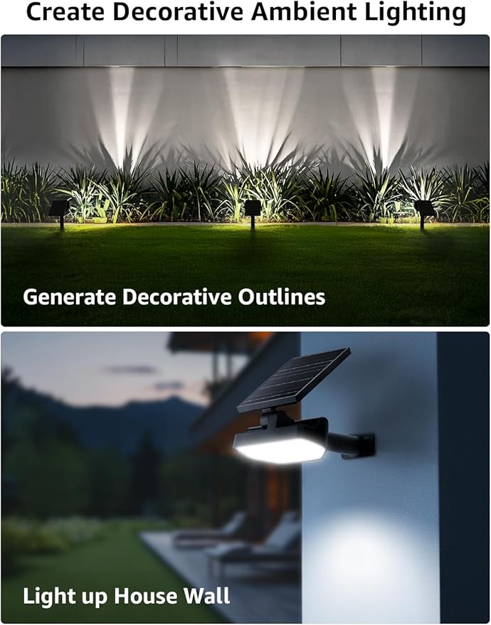 Lepro Solar Decorative Spot Lights 2 Pack, Cool White Modern Accent Lights for Garden & Landscape, IP65 Waterproof Adjustable Spotlight for Architecture, Pathways, Contemporary Decor