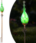 Solar Garden Lights Outdoor, Decorative LED Flame Garden Stakes, Hand Blown Glass and Outdoor Waterproof Glass Stakes (Green)