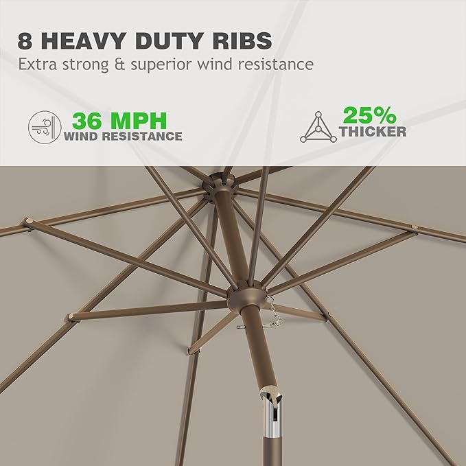 AreShark 9 FT Patio Umbrella for Outdoor, Outdoor Umbrella with Push Button Tilt and Crank, Outdoor Patio Umbrellas with 8 Sturdy Ribs for Market, Garden, Deck, Backyard, Pool (Mist Gray)