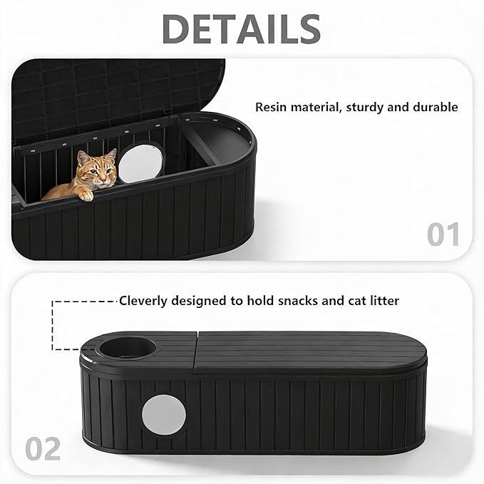 DRATO Outdoor Storage Box, Resin Deck Storage Box Waterproof Patio Storage Box for Indoor & Outdoor Use，Black