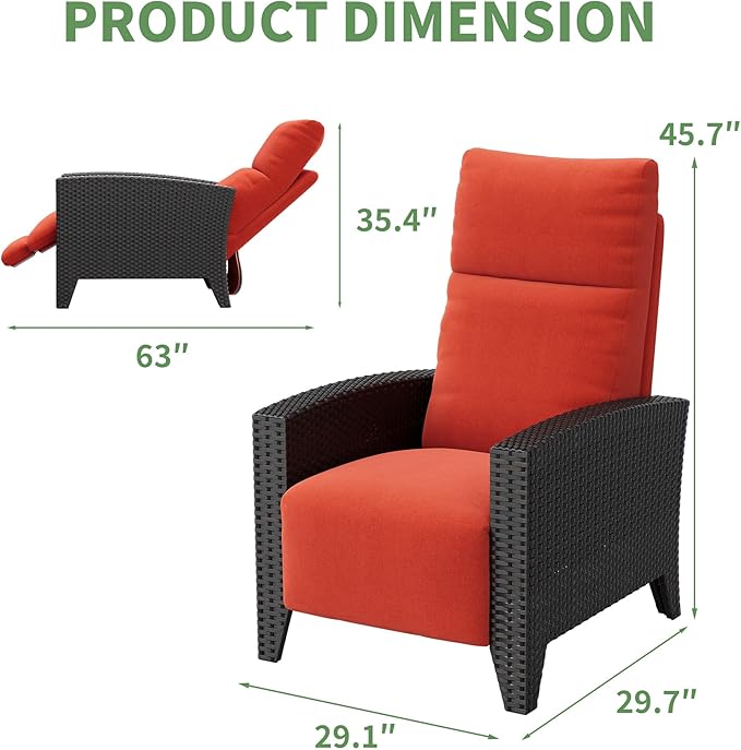 IDEALHOUSE Wicker Outdoor Recliner Reclining Patio Chairs with Adjustable Back & Footrest 150° Lay-Flat Reclining with Air Pump Rattan Flip-Up Side Table Outdoor Lounge Chairs for Pool Deck Balcony