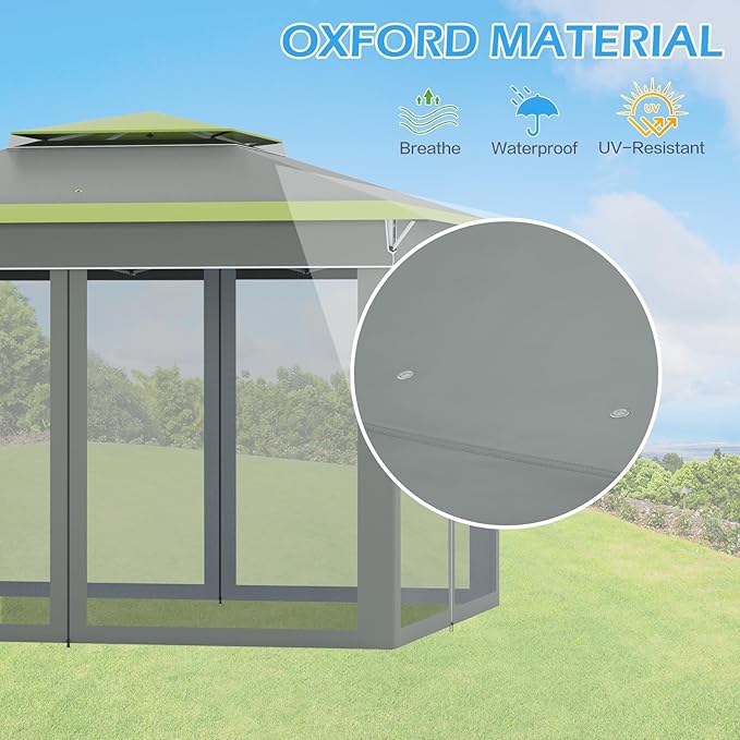 ECOTOUGE 11 FT Pop Up Canopy Tent with Mosquito Nettings, Instant Shelte gazebos on Clearance w/Carrying Roller Bag, Waterproof and UV Resistant Canopy Tent for Grill, Garden and Backyard Grey-Green