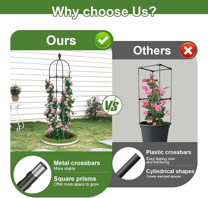 2 Pack Garden Obelisk Trellis, 70" Tall Plant Support for Climbing Vine, Metal Covered Plastic Coating Rustproof Heavy Duty Rose Trellis Indoor Outdoor(Black, 70 * 11.8 * 11.8IN（H*W*L）)