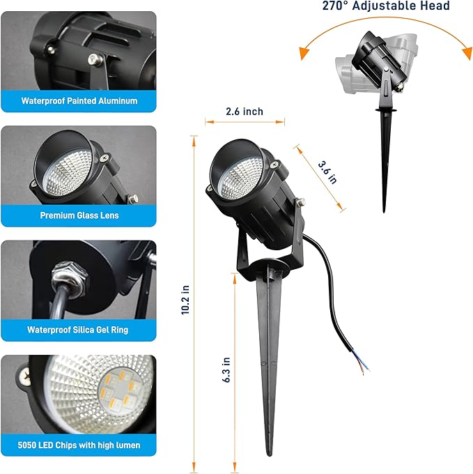 Halloween Christmas Landscape Lights 12W RGBW Outdoor Spot Lights for Yard, Low Voltage LED Landscape Spotlight with Remote Control, IP65 Waterproof Yard Spotlgiht for Lawn, Garden, 10 Pack