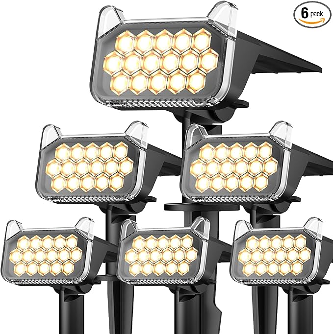 WdtPro Solar Spot Lights Outdoor Waterproof, Bright Solar Lights Outdoor with 16 Extra-Large LEDs, 3 Modes Landscape Spotlights, 2-in-1 Solar Powered Light for Yard Flag Garden, 6 Pack, Warm White