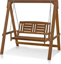 Furinno TIOMAN Porch Swing, Outdoor Hanging Wooden Swing with Stand in Teak Oil, Light Wood
