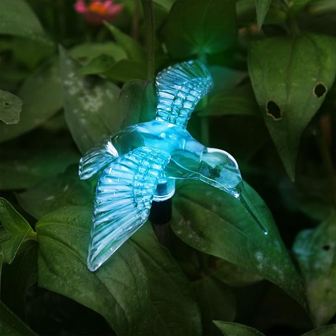 Solar Powered Outdoor Garden LED Light Color Charging Figurine Stake Landscape Light Waterproof Hummingbird Lawn Lamp for Sidewalk Terrace Pathway Walkway Driveway Yard & Lawn Decorations
