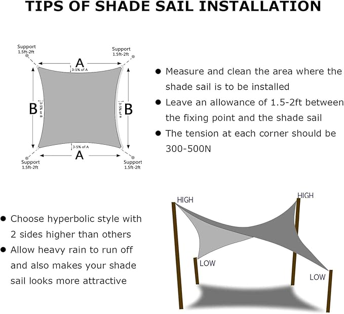KANAGAWA Sun Shade Sail 10'x10' Gray Square UV Block Canopy Awning Shelter Fabric Cloth Screen for Outdoor Patio Garden Backyard Activities