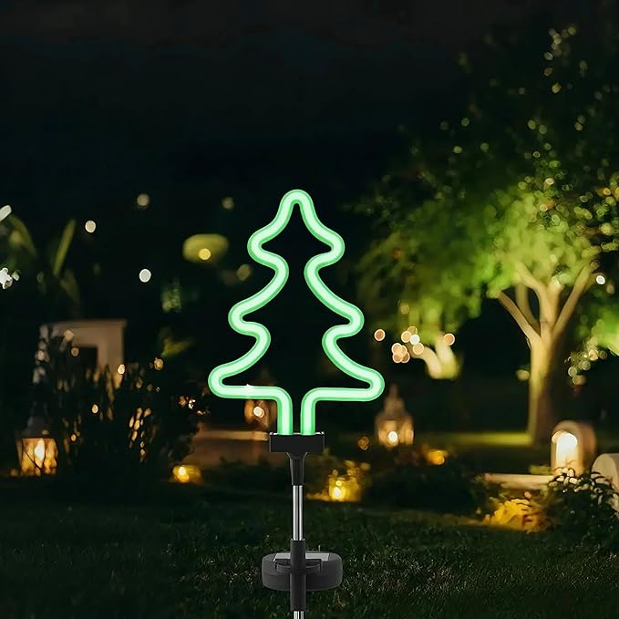 Solar Garden Stake Lights, Waterproof Landscape Light, Solar Landscape Path Lights, Neon Lights, Outdoor Decor for Garden, Yard, Lawn, Pathway, Patio, Backyard (Christmas Tree)