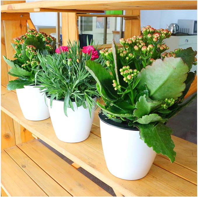 5.2“ Self Watering Planter White Flower Pot, 3 Pcs Medium Planter Pot, Mini Plant Pot, for All Plants, Herbs, African Violets, Succulents, Flowers Or Start Plants, White, 5 inch