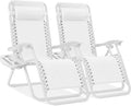 Best Choice Products Set of 2 Adjustable Steel Mesh Zero Gravity Lounge Chair Recliners w/Pillows and Cup Holder Trays - Snow