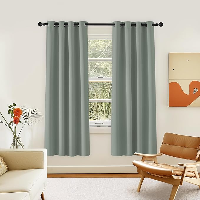 NICETOWN Room Darkening Curtain for Living Room - Energy Saving Thermal Insulated Grommet Room Darkening Curtain/Drape for Bedroom (1 Panel, 46 by 72, Sage Green)