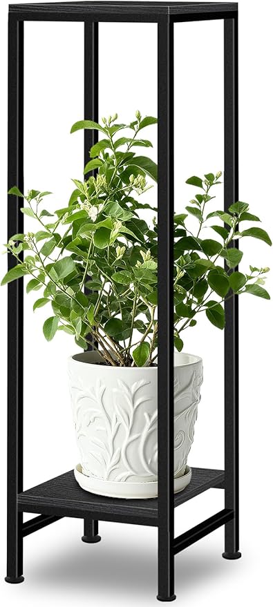 Plant Stand Indoor, 41'' Tall Plant stands for Indoor Outdoor Plants, 2 Tier Heavy Duty Metal Pedestal Stand Modern Display Rack for Living Room, Black