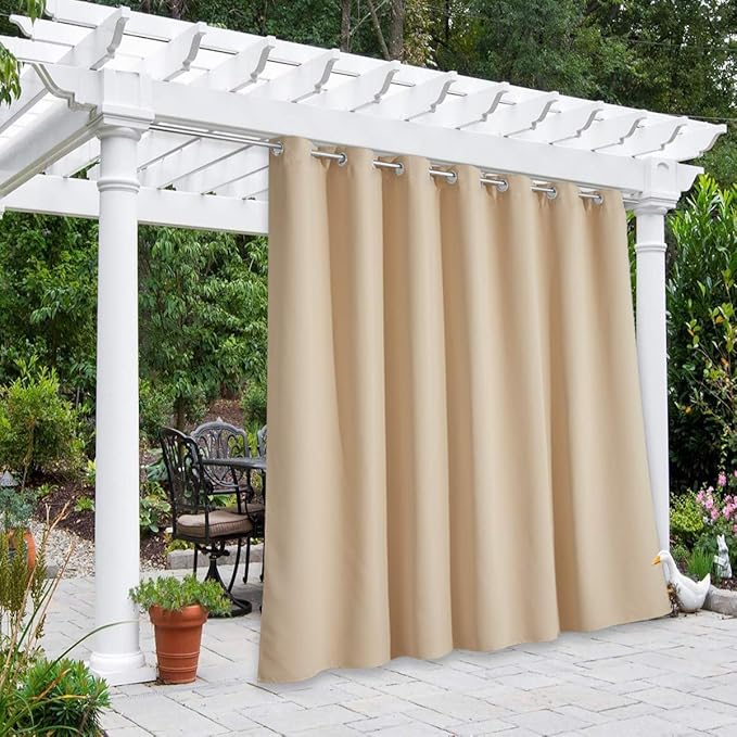 NICETOWN Outdoor Curtain for Patio Waterproof, Rustproof Grommet Outdoor Living/Room Divider Thermal Insulated Extra Wide and Long Drape for Balcony/Cabana, Biscotti Beige, 1 Panel, W100 x L108