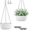 11.2 Inch Hanging Planters for Outdoor Indoor Plants, Set of 2 Self-Watering Hanging Pots with Drainage Hole & Plug II Screw-in Hooks II Non-deforming
