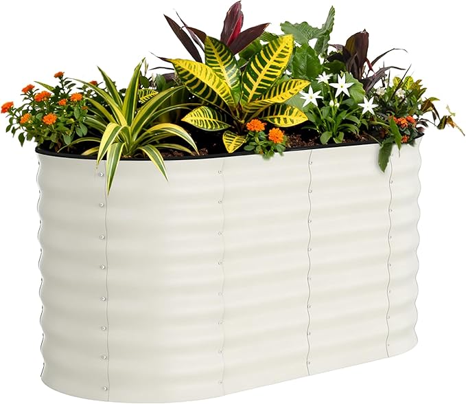 Garvee Galvanized Raised Garden Bed Outdoor, 4x2x2 ft Metal Planter Box for Flowers Vegetables, Rust-Resistant Raised Garden Beds for Gardening, Easy Assembly Outdoor Garden Box & Planters, Beige