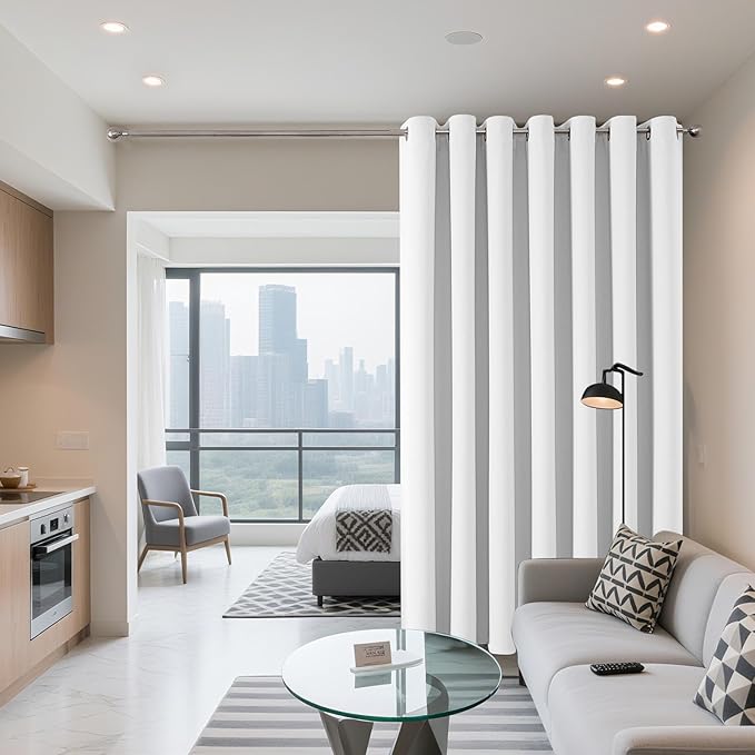 Joydeco Blackout Patio Sliding Door Curtains 84 Inches Long, Grommet Privacy Room Divider Curtains, Extra Wide Thermal Blackout Drapes for Bedroom Living Room (Pure White, 60Wx84L, 1 Panel)