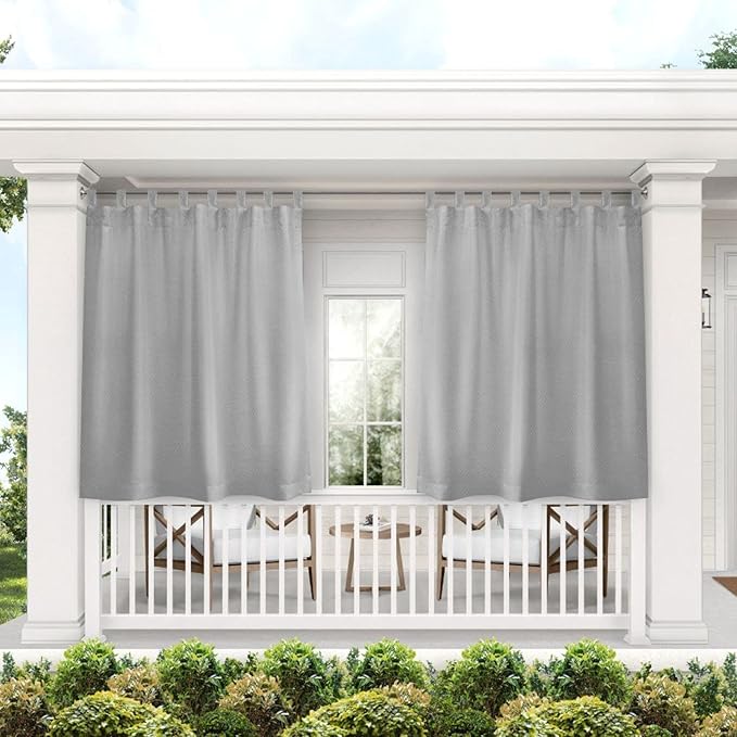 Exclusive Home Cabana Solid Indoor/Outdoor Light Filtering Hook-and-Loop Tab Top Curtain Panel Pair, 54"x63", Cloud Grey