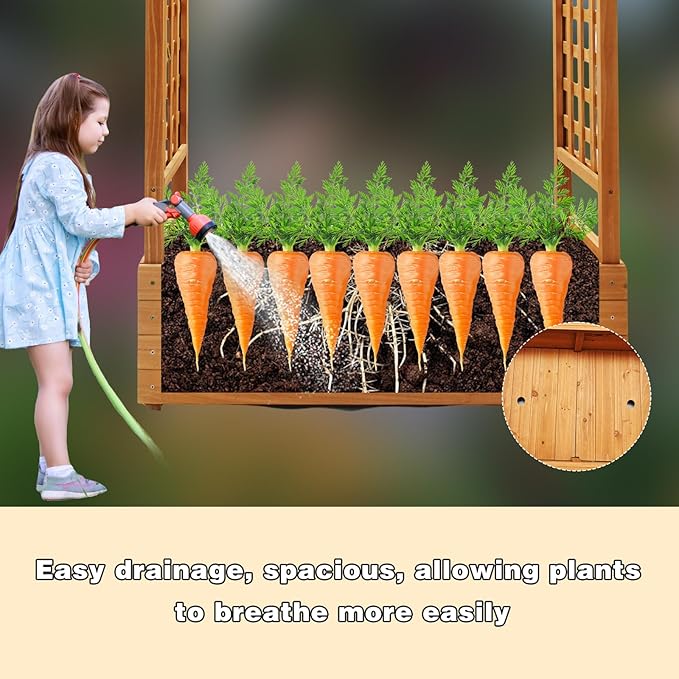 Raised Garden Bed Wooden Patio Planter with Trellis Outdoor Climbing Cucumber Box Pots Tomato Flower Vegetable Herb Porch, Tall Hanging Roof, Orange, 42.5" L x 17.3" W x 66.1" H