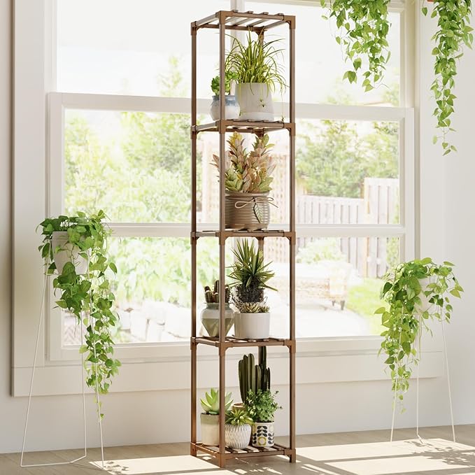 Bamworld Corner Plant Stand Indoor Tall Plant Shelf 5-tier Wood Plant Holder for Multiple Plants Flower Stands Plants Rack Living Room Garden Patio Lawn Window