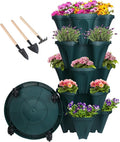 GameXcel Vertical Planter 5 Tier Stackable Planters Garden Planters Strawberry Herb Flower and Vegetable Planter Indoor Outdoor Gardening Pots with Removable Wheels and Tools - Green