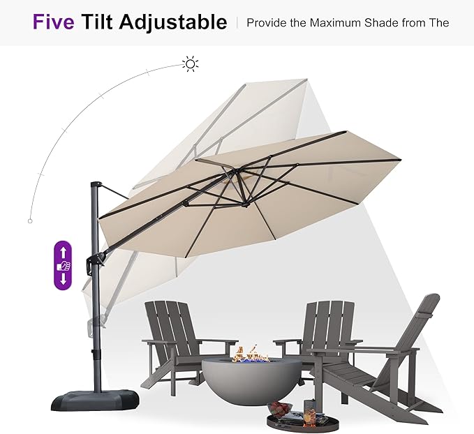 PURPLE LEAF 11 Feet Patio Umbrella with Base Outdoor Cantilever Round Umbrella Aluminum Offset Umbrella with 360-degree Rotation for Garden Deck Pool Patio, Beige