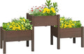 Outsunny Raised Garden Bed with 3 Planter Box, Elevated Wooden Plant Stand with Drainage Holes, for Vegetables, Herb and Flowers, Coffee