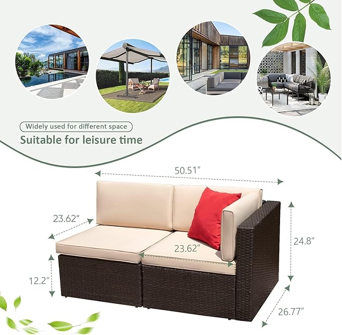 Devoko Patio Furniture Sofa Sets Outdoor All-Weather Sectional Corner Sofa and Armless Small Couch (Beige, 2 PCS Patio Sofa Set)