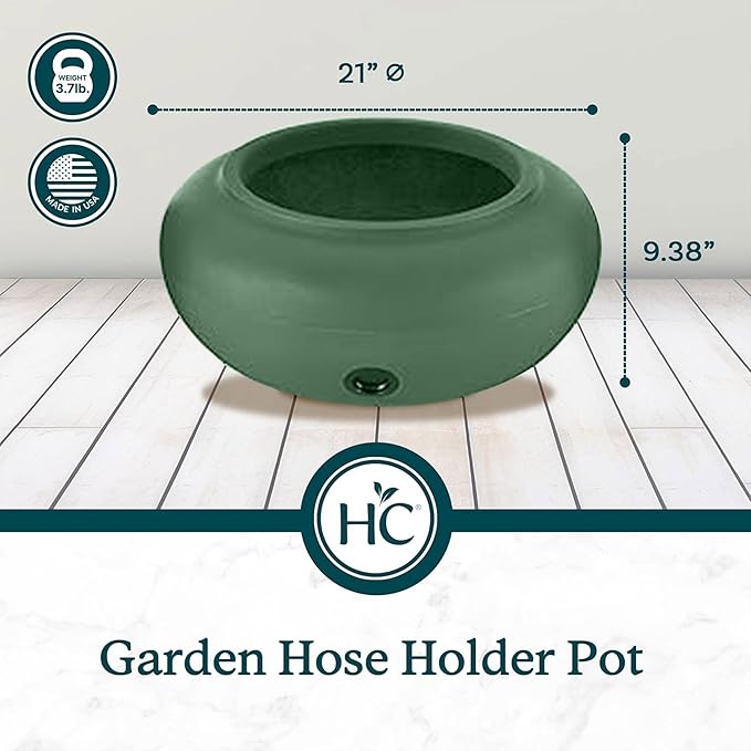 The HC Companies RZ.GH210DF1C001LRDJH 21 Inch Diameter Lightweight Garden Hose Storage Pot for 75-100 Ft Hoses, Pairs w/Terrazzo Series Pots, Green, Grassy Green