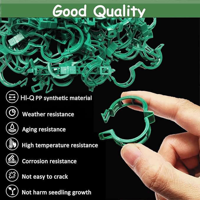 Plant Support Clips - Tomato Clips for String Trellis, 100pcs Grape Vine Clips for Garden Netting Climbing Plants, Secured Plastic Plant Clip for Fixing Stem and Vine (100, Green)