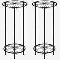 CASIMR Plant Stand Indoor Outdoor, Metal Rustproof Flower Shelf 2 Tier 23.9 inch, Tall Multiple Plant Pot Holder Rack for Garden Patio Living Room Corner Balcony, 2 Pack Black