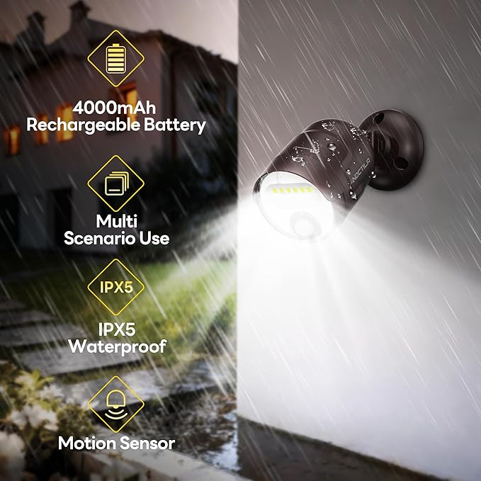 Battery Operated Motion Sensor Light,4000mAh Rechargeable Battery Powered Spotlight 600 Lumen Outdoor IP65 Waterproof for Porch,Yard,Wall,Garden with Dusk to Dawn (Brown-1pcs)