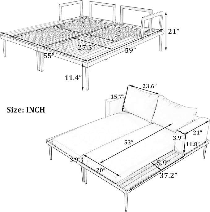 LUMISOL Outdoor Patio Daybed Metal Daybed with Cushions and Wood Topped Side Spaces for Drinks, 2 in 1 Padded Chaise Lounges for Poolside, Balcony, Deck, Beige