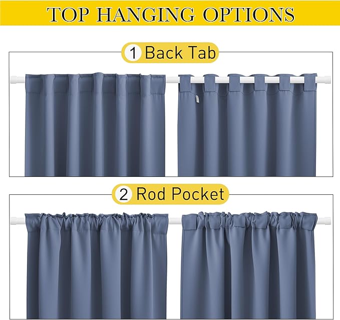 NICETOWN 2 Panels Outdoor Curtains Waterproof Pocket & Back Tab on Top & Bottom, Thermal Insulated Windproof Sun Blocking Outside Privacy Drapes for Patio with Fixed Rope, W84 x L84, Stone Blue