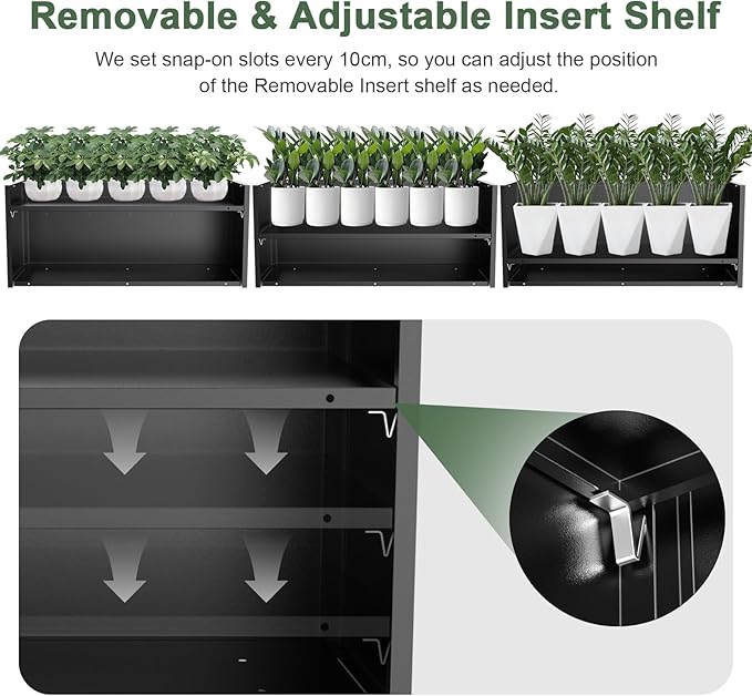 Long Metal Planter Box for Outdoor Plants 15" W x 38" L x 16.25" H, Heavy Duty Steel Rectangular Planter Box with Removable Insert Shelf, Modern Décor for Outside, Indoor, Garden (Black)