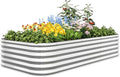 Quictent Raised Garden Bed Kit Oval Galvanized Metal Planter Box Tall for Vegetables Outdoor Backyard, Strengthened by Crossbar, Silver 8x4x1.5 ft