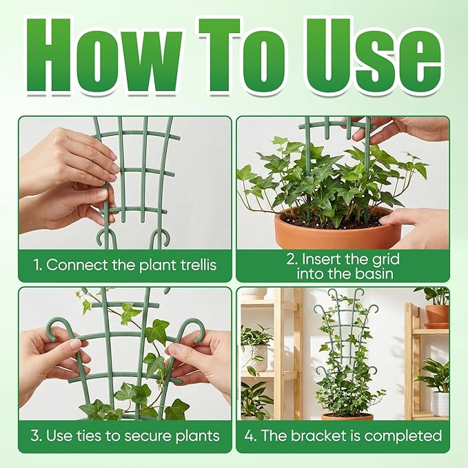 Plant Support Stakes,Stackable Plant Trellis for Indoor Climbing Plants,Small Plant Climbing Trellis for Potted Plants Plastic Climbing,Potted Plant Trellis for Houseplants (4PCS)