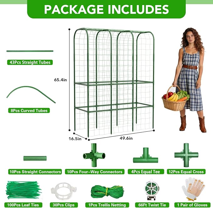 65" Tall Cucumber Trellis for Raised Bed, Garden Trellis for Climbing Plants Outdoor, U-Shape Metal Arch Vegetables Trellis Plant Support for Zucchini Squash Vines