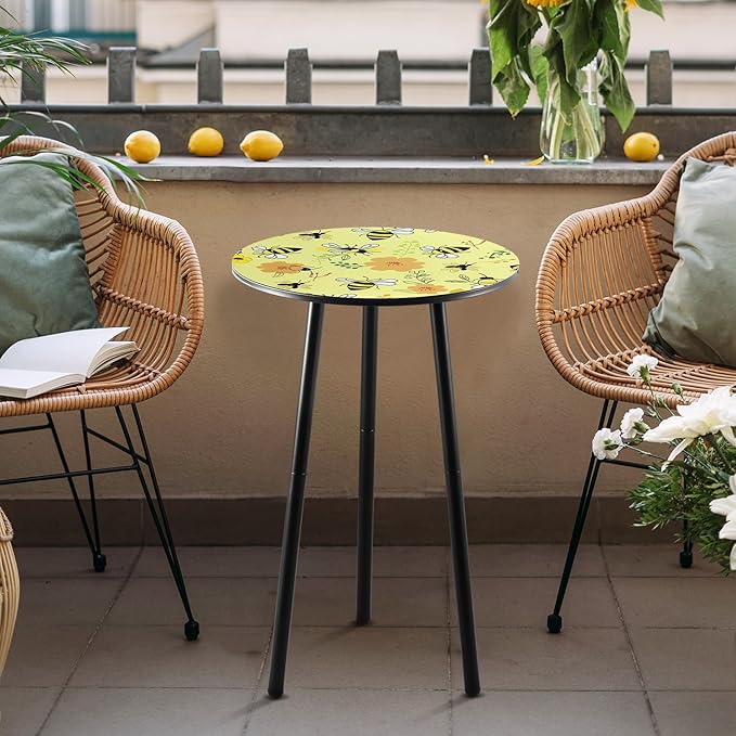 Metal Outdoor Side Tables Set of Two Small Outside Round End Table for Patio Modern Accent Garden Corner Table for Small Spaces, Balcony, Porch, Weather-Resistant Plant Stand Indoor, Yellow