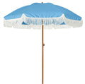 AMMSUN 7ft Patio Umbrella with Fringe Outdoor Tassel Umbrella UPF50+ Premium Steel Pole and Ribs Push Button Tilt, Sky Blue