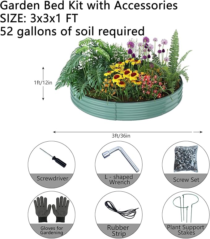 Galvanized Metal Planter Raised Garden Bed Kit for Gardening Outdoor Garden Box Raised Flower Bed 2PC Green 3X3X1FT