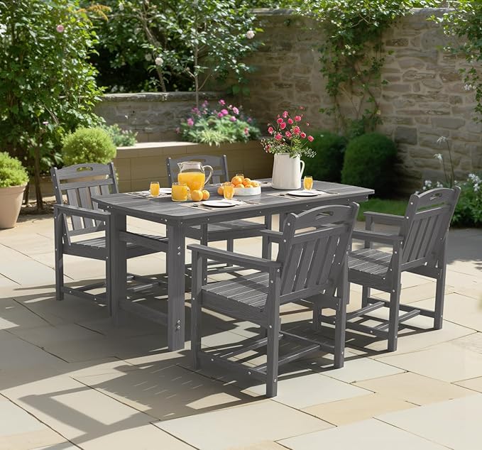 Ciokea HDPE Outdoor Patio Dining Chairs Set of 2, All-Weather Porch Chair with Wide Seat, Durable Outdoor Furniture for Backyard, Garden, Lawn & Poolside, Grey
