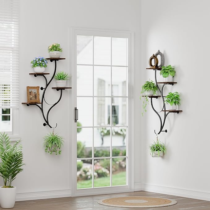 LATIBELL 2 Packs Wall Planters for Indoor Plants 8 Tiered Wall Mount Plant Holder Hanging Planters Wall Decor Living Room Plant Stand Indoor Wall Planter Plant Hanger Window Plant Shelves for Home
