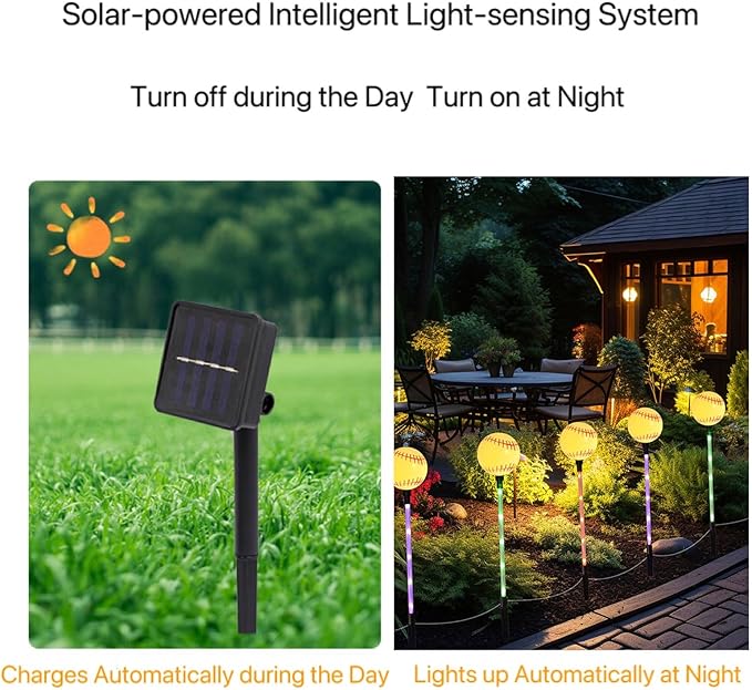 Solar Lights Outdoor, Baseball Theme LED Stake Light for Garden Yard Pathway Patio Walkway Landscape Decoration
