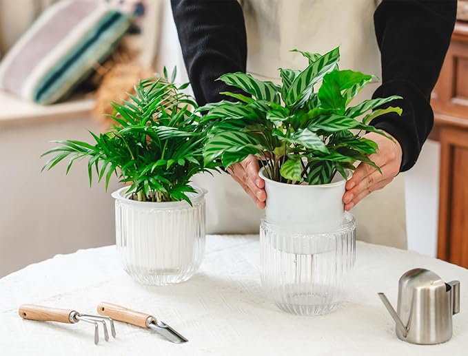 Josteve 5.2 Inch 2 Pcs Self Watering Hanging Planter Indoor Plant Pots Drainage Holes, Outdoor Small Hanging Planters Flower Pot Basket, Visible Water Level, Plant Hanger Home Decor, Gardening