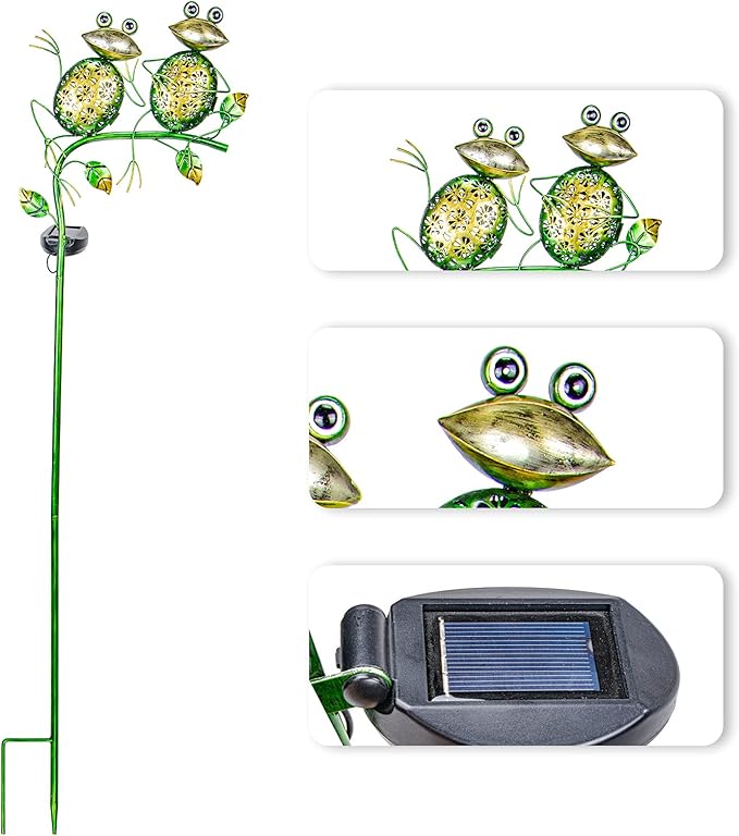 Bshine Outdoor Solar Garden Decorative Frog Lights, Waterproof LED Metal Stake Yard Art for Backyard, Path, Lawn Ornaments for Mom Gifts, Mother's Day Gifts Frog