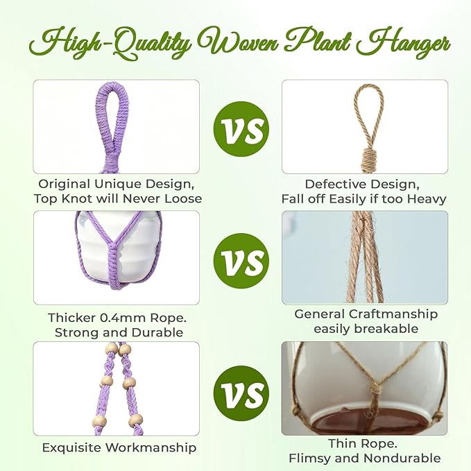 Macrame Plant Hanger, Up to 4-15 inch Pots, Wood Beads Cotton Hanging Planter Holder for Indoor Outdoor Boho Home Decor, 35 Inch, Set of 2 (Purple)