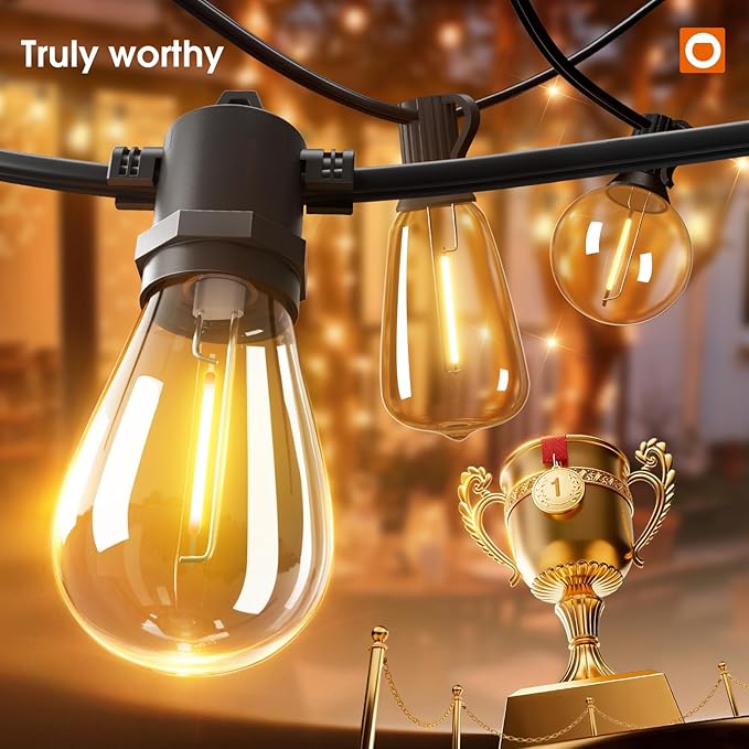 addlon 200FT(4-Pack*50FT) LED Outdoor String Lights with Edison Shatterproof Bulbs, Heavy-Duty and Weatherproof Strand, Commercial Grade Patio Lights, Decorative for Garden or Patio, Black